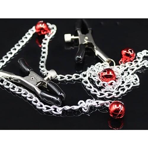 Fetish Toy Adjustable Short Chain Nipple Clamps With Jingle Bells Tease Breast BDSM Game Flirting Toys For Couples