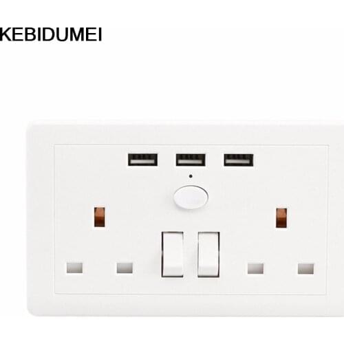 KEBIDUMEI Power Socket With USB Switch In The Wall Outlet Socket Plug Electric Outlet 2.1A 3 USB Port UK Plug Kitchen Power