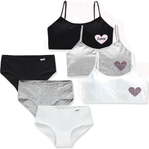 2pcs/lot Soft Cotton Grils Bra + Panties Set Children Underwear Training Bras Panties 8-14Years