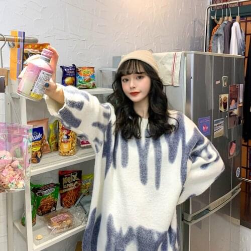 Korea Green Stripped Sweater Kawaii Green Striped Print Sweater Winter O-Neck Loose Long Sleeve Streetwear Warm Outerwear Women