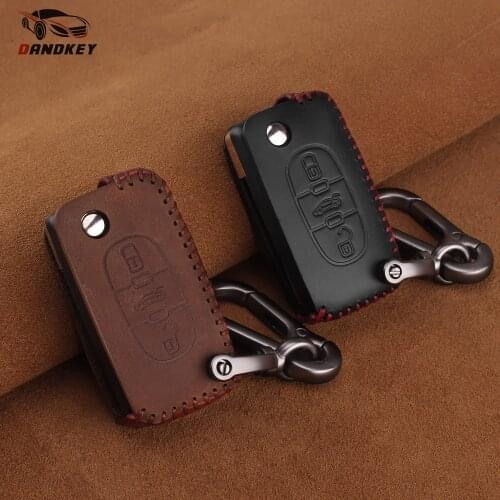 Dandkey Leather Car Key Case Cover Fob 3 Buttons For Peugeot 207 307 308 407 807 For CITROEN C2 C3 C4 C5 C6