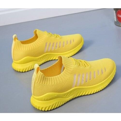 Summer Womens Sneakers Women Running Sport Shoes Woman White Pink Yellow Sneakers Tennis Light Mesh Vulcanize basket femme