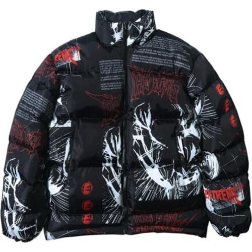 Hip Hop Down Jacket Men Cartoon Graffiti Thick Parka Winter Warm Fashion Coats Women Oversized Windbreaker Couple Streetwear