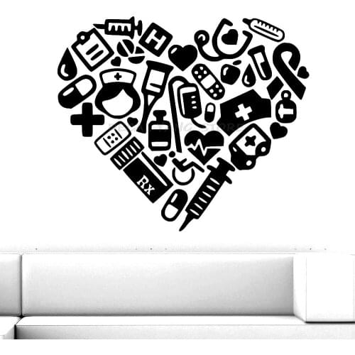 Medical Heart Wall Stickers Hospital Dental Clinic Decor Modern Creative Room Decoration Wall Decal Mural vinilos paredes