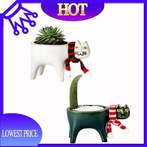 Cute Cat Tail Flower Pot Ceramic Personality Creative Cactus Succulent Simple Decoration Desktop Cartoon Animal Decoration