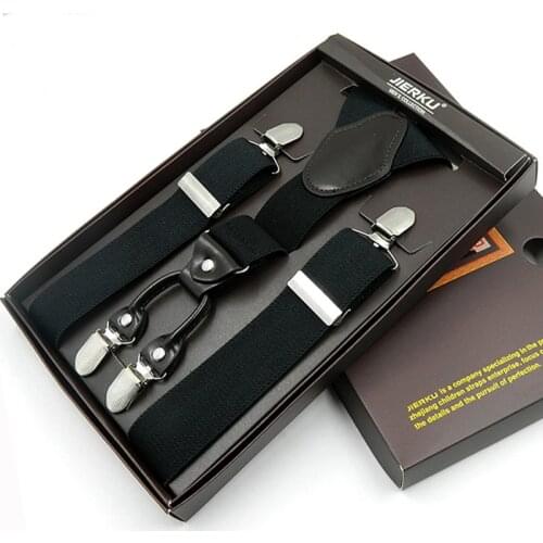 2019 Man Suspenders 4 clips Leather Braces Adjustable Four Clip-on belt strap Trousers Suspensorio Father Gifts ligas