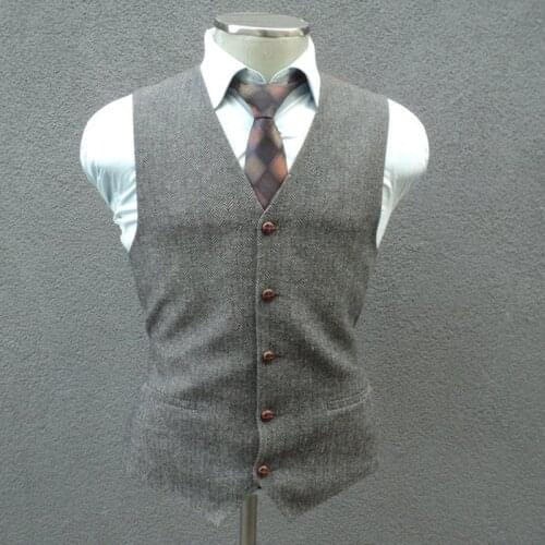 Men Herringbone Satin V Neck Solid Color Vest Khaki Waistcoat Slim Fit For Formal Wedding Groomsmen Vest Clothing (No Tie)