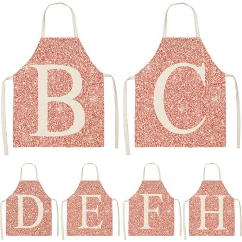 Pink Letter Printed Pattern Kitchen Sleeveless Aprons Cotton Linen Bibs Household Cleaning Pinafore Home Cooking aprons woman