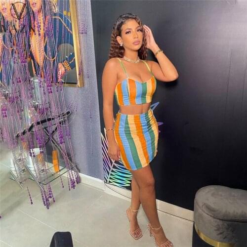 VAZN 2021 New Patchwork Little Chap Sexy Open Hollow Out Bikini Beach Set Top Pencil Mini Skirts Skinny Women 2 Piece Set