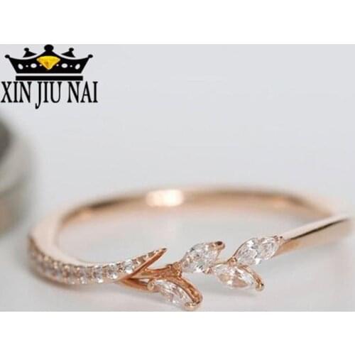 Cubic Zirconia Wedding Rings Women Bridal Crystal Leaves Design Ring Valentine Party Jewelry Size 6 7 8 9 10