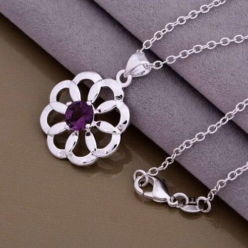 AN907 stearling silver color color Necklace silver color color fashion jewelry pendant Flower\stone /byhakpoa bjdakaka