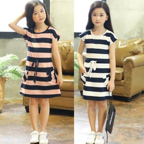 Dress For Girls Striped Girls Summer Dress Casual Style Dress Girls Summer Teenage Kids Girls Clothes 4 5 6 8 10 12 Year
