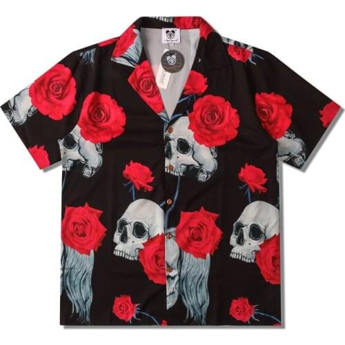 Hip Hop Rose Flower Skull Print Retro Button Up Shirt Men Luxury Brand Hawaii Vacation Shirts Women Clothes Camisas De Hombre