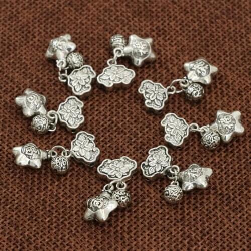 Flower stars ball shape spacers beads accessories 10pcs high quality assorted Tibet silver-color fashion jewelry findings B2539