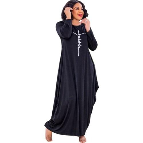 Loose Solid Long Women Dress Plus Size O-neck Half Sleeves One Piece Set Casual Street Wear Drop Shipping