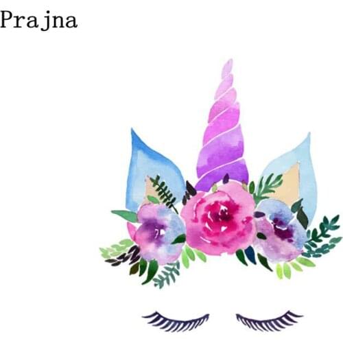 Prajna Unicorn Iron On Cartoon Cute Patch Heat Vinyl Transfers Thermal Sticker On Clothing DIY For Kids T-shirt Applique DIY