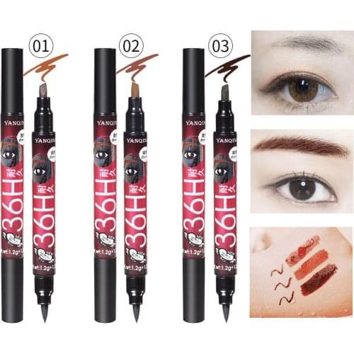 YANQINA multifunction eyeliner pencil dual ended black brown coffee eyeliner waterproof long lasting liquid eyeliner pen YAN009