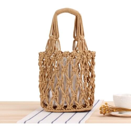 20x35CM Retro Fashion Hollow Woven Bag Handbag Net Bag Casual Women Beach Bag Bucket Bag a7214