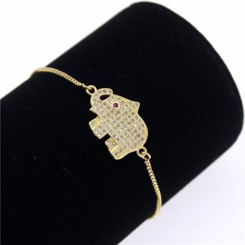 Cute Cubic Zirconia Elephant Charm Bracelet Women Animal Jewelry Adjustable Gold Chain Link Bracelets Fashion Gifts