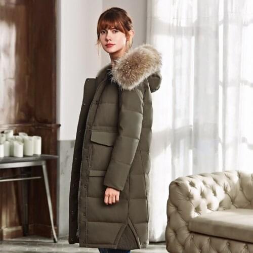 Fashion Down Jacket For Women Winter Down Jackets With 100% Natural Raccoon Fur Collar Hood Long Warm Coat Female WYQ864