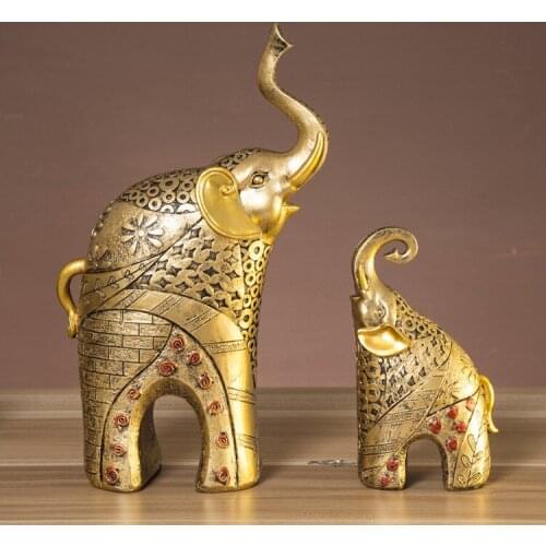 2Pcs/Set Resin Craft Gift Creative European Gold Elephant Ornaments High-end Home Decorations Ornaments