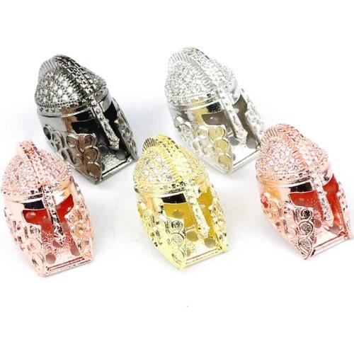 YHBZRET 2pcs Roman Knight Helmet Pendant Copper Beads Spacer micro Pave CZ Loose Beads for Jewelry Making Bracelet DIY Findings