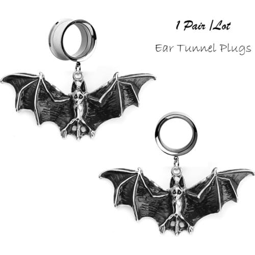 2PCS Ear Piercing Ear Tunnels Plugs and Tunnels In The Ear Expansions Ear Reamer Ear Dilations Bat Skeleton Stainless Steel