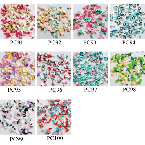 20g/bag Polymer Clay Slices 1mm-thickness Different Mix Designs Polymer Clay Deco Heart Candy pieces Flag Leaf Shape