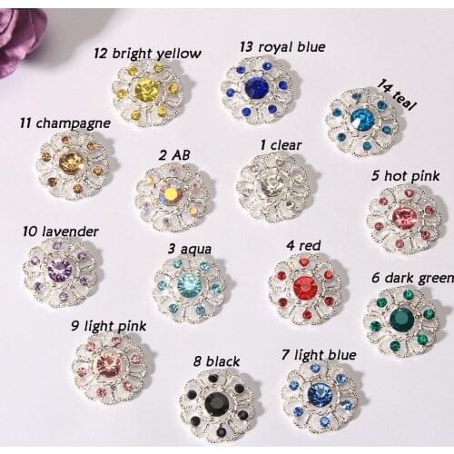 24mm flower metal rhinestone button flatback embellishment for hair crafts bow DIY 10PCS/LOT(BTN-5747)