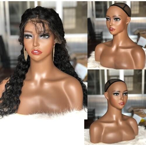 African Female Mannequin Head 18inch With Shoulder Can Wear Earing Manikin PVC Head Wig Head Stand For Wigs Display Making