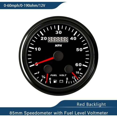 Car Boat New 85mm Universal GPS Speedometer 60MPH Oil Level Voltmeter 10-18V with Total Mileage Red Backlight with GPS Antenna