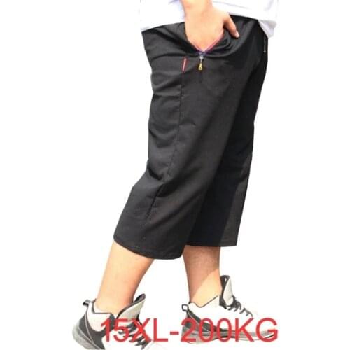 Summer men sweatpants sports pants zipper plus size 14XL10X 15XL Comfortable Breathable elasticity thin knee length pants 200KG