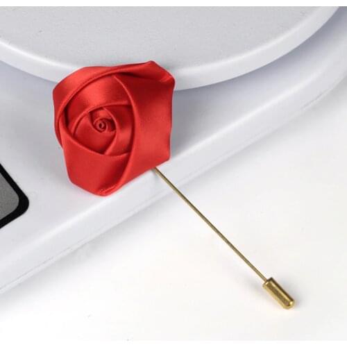 1pcs Lapel Stick Pin Collar Pins Rose Fabric Flower Handmade Suit Tuxedo Corsage Wedding Boutonniere Party Women Men Dad Gift