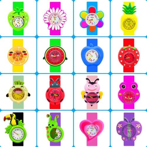 Free Shipping 3D Plants and Insects Style Children Watches Kids Christmas Gift Student Clock Girl Boy Quartz Slap Watch Baby Toy
