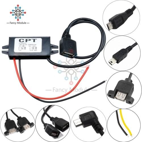 DC-DC Car Power 12V to 5V 3A 15W Converter Module Micro USB Step Down Power Output Adapter 96% High Conversion Efficiency
