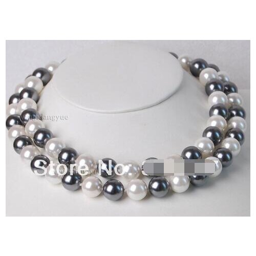 Long 34 "12MM Elegant White / Black South Sea Shell Imitation Pearl Necklace>>> free shipping