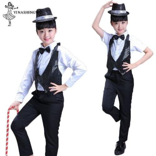 Jazz Dance Costumes for Girls Magic show clothes sequins children Michael Jackson Dance Clothes Short-sleeved Modern Dance
