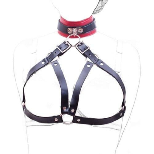 Fetish Bdsm Collar Bondage Body Harness with Sexy Alluring Cage Leather Bra for Slave Breasts Women Sex Toys Adults Products