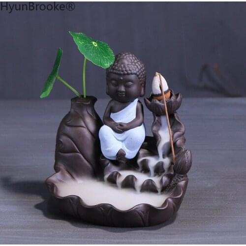 Zen Incense burner Little Buddha Lotus Retro Line Glaze Buddha Incense Censer Ceramic Aromatherapy Smoke Backflow home decor