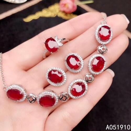 KJJEAXCMY boutique jewelry 925 sterling silver inlaid Natural ruby Ring Bracelet Earring Suit Support Detection noble