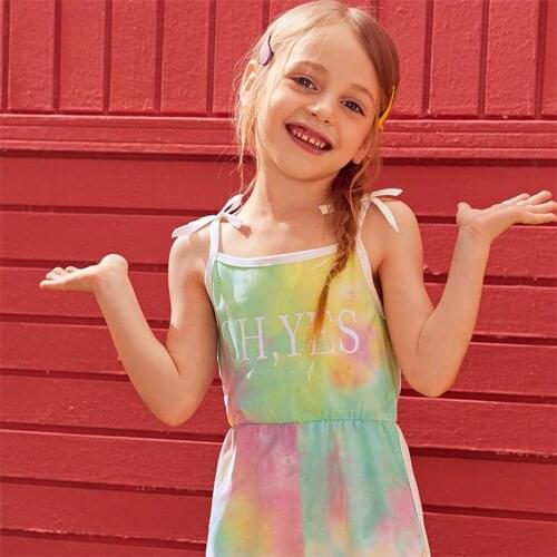 2020 Hot Summer Girls' jumpsuit Child Clothing Sale New Color Cotton Letter Print Mid-Waist Stretch Sling Jumpsuit Kids Overalls