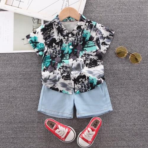 2021 Summer New Boys Short Sleeve Shorts Sets Childrens Clothing Fashion Printed Cartoon Casual Thin Pure Cotton Two Piece Suit