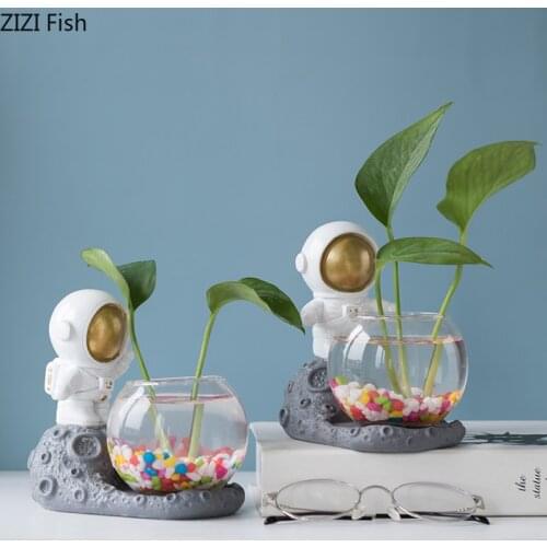 Creative Astronaut Hydroponic Vase Transparent Glass Flower Arrangement Plant Flower Pot Potted Cartoon Astronaut Flower Vase