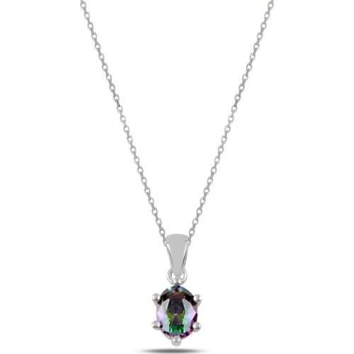 KUTAYDAN Mystic Topaz Zircon Engagement Necklace 925 Sterling Silver