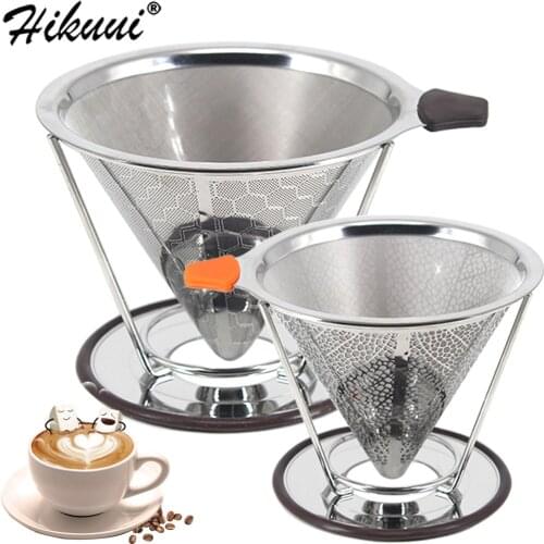 Reusable Coffee Filter Stainless Steel Double Layer Mesh Basket Brewing Coffee Holder Cone Funnel Dripper Coffee Making Tools