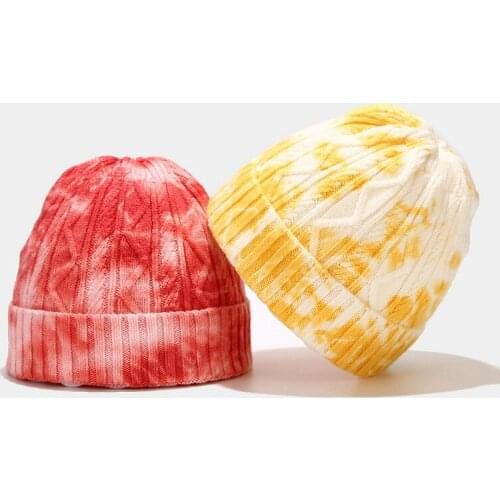 Fashion Tie-Dyed Knitted Beanies Hat Winter Warm Ski Hats Men Women Multicolor Skullies Cap Soft Elastic Cap Sport Bonnet Unisex