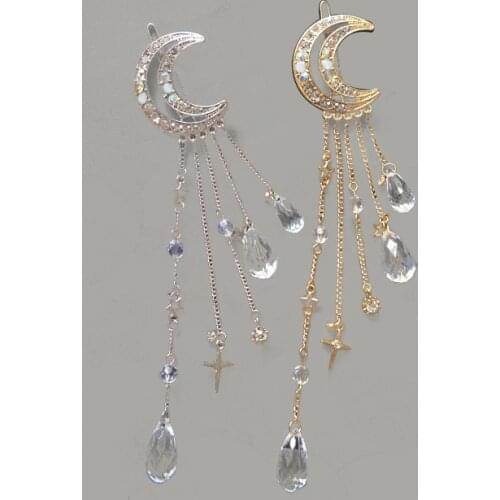 Fashion Woman Hair Accessories Moon Tassel Crystal Hair Clip Crescent Moon Fringe Hair Clip Headwear