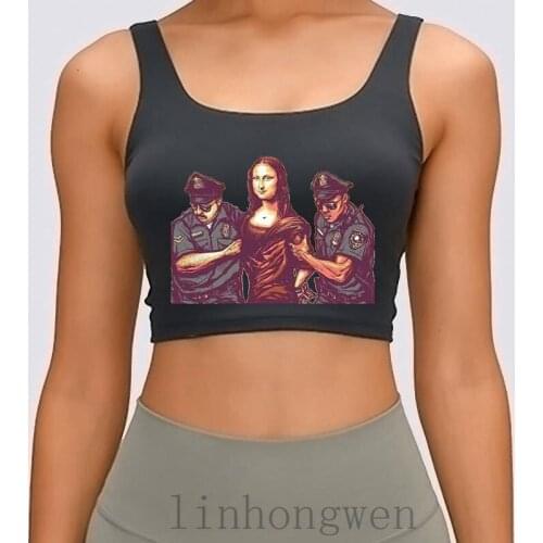 Mona Lisa Women Tank Top Natural S-XL Sunlight Designs Spring Autumn Cotton Casual Streetwear Crop Top