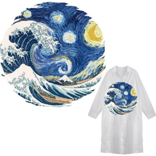 Van Gogh Star Night Mountain Patches Thermal Sticker on Clothes Iron-on Transfers for Clothing Thermoadhesive Patch Diy Applique