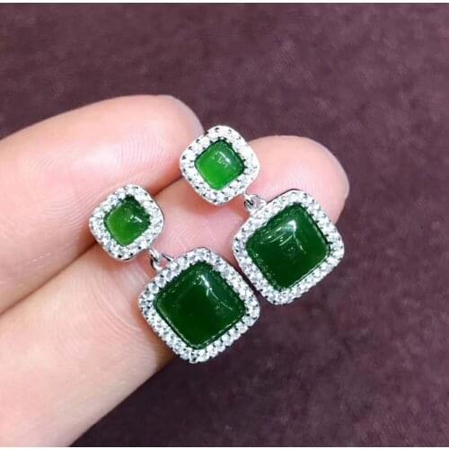 Natural Hetian Jasper 925 Silver Inlaid Jasper Square Jade Original design with inlaid zircon